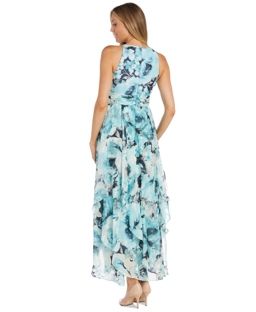 R & M Richards Petite Floral-Print Halter Maxi Dresses - Black/Aqua size:4P - Image 2