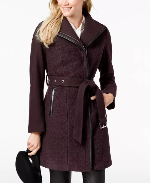 Tahari Women's Car Coats MERLOT - Merlot Elaine Wool-Blend Trench Coat - Plus XS