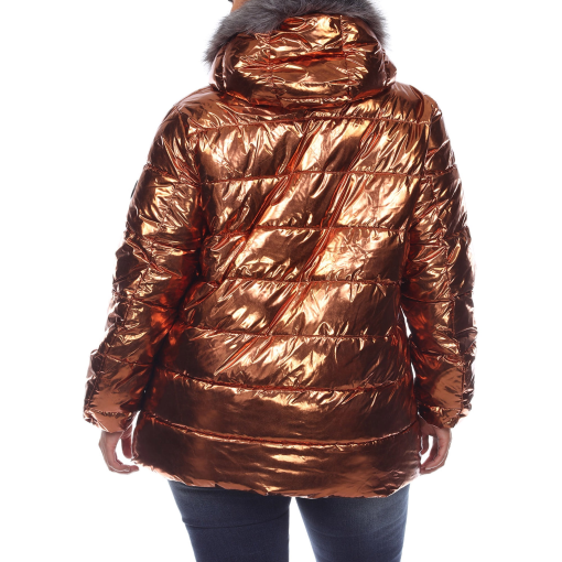 White Mark Plus Size Metallic Puffer Coat with Hoodie - Brown - 3X - Image 2