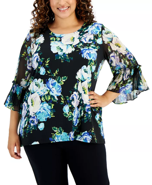 Karen Scott Plus Size Floral-Print 3/4-Sleeve Top, Created for Macy's size 1X