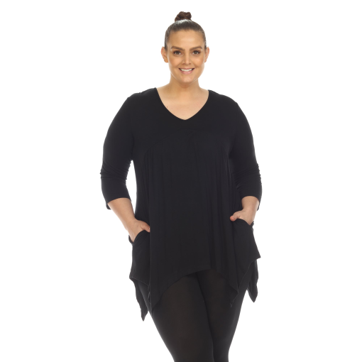 White Mark Plus Size Empire Cut V-neck Tunic Top - Black 2XL