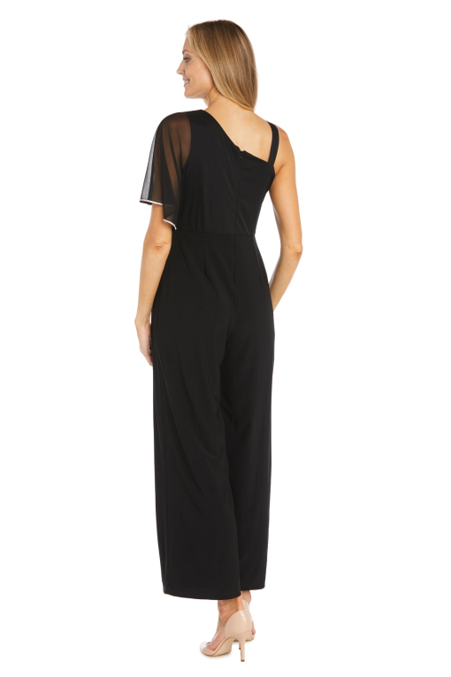 R & M Richards Women's Asymmetric Rhinestone-Trim Draped Jumpsuit - Black Size 12 - Image 2