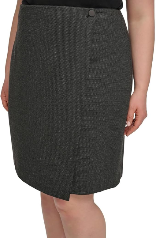 Calvin Klein Single-Button Overlap Skirt - Black/Charcoal size 24w