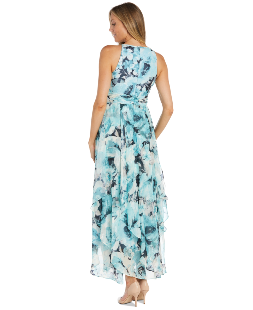 R & M Richards Petite Floral-Print Halter Maxi Dress - Black/Aqua Size 12P - Image 2