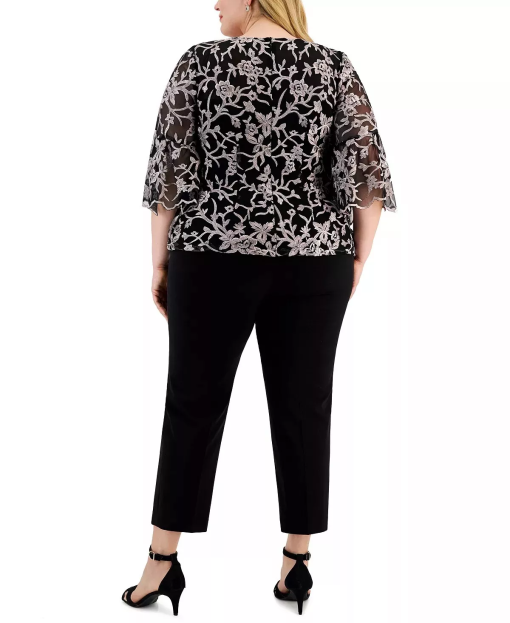 Alex Evenings Plus Womens Mesh Embroidered Blouse 2X - Image 2