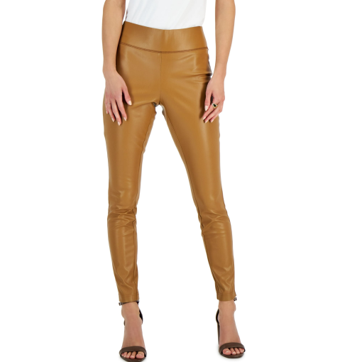 INC Petite Faux-Leather Skinny Pants, Created for Macy's - Salty Nut size 0P