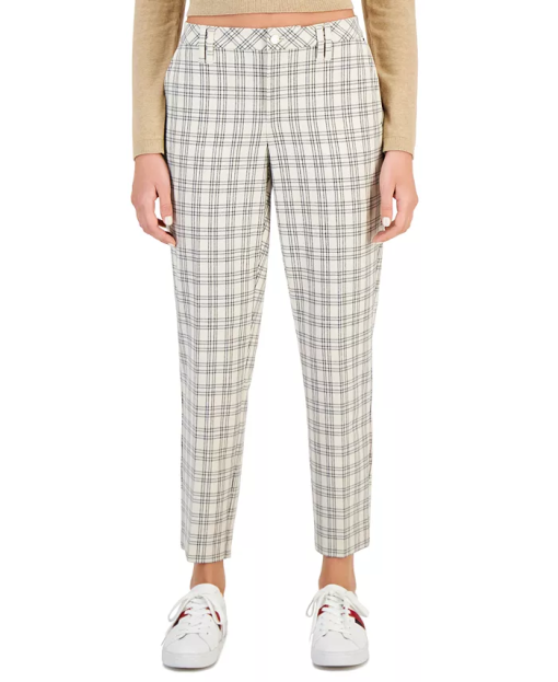 Tommy Hilfiger Women's Plaid Skinny-Fit Ankle Pants - Cream/ Black size XS