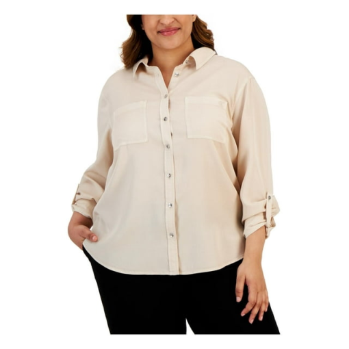 Calvin Klein Jeans Trendy Plus Size Utility Shirt - Birch 3X