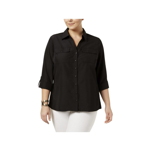 Ny Collection Plus Size Utility Blouse - Black 1X