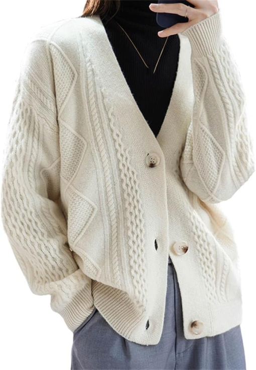 Cream Cable Knit Cardigan - Size M - Women's Sweater