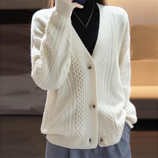 Cream Cable Knit Cardigan - Size M - Women's Sweater - Image 2