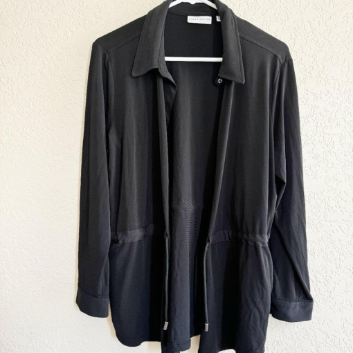 Susan Graver Black Jacket Plus Size Drawstring Waist Cardigan