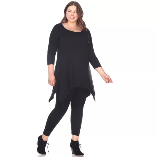 White Mark Plus Womens Round Neck 3/4 Sleeve Tunic Top,Black 3XL