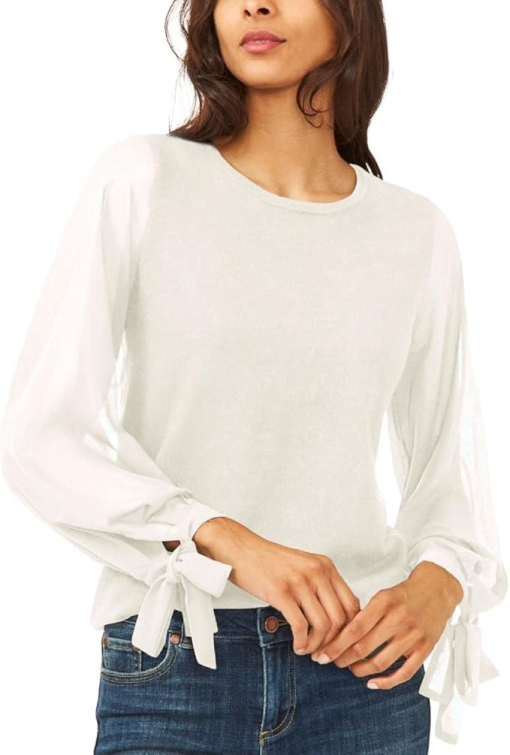 CeCe Crewneck Tie Sleeve Sweater in Antique White at Nordstrom, Size Xx-Large