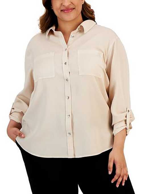 Calvin Klein Jeans Trendy Plus Size Utility Shirt - Birch 2X