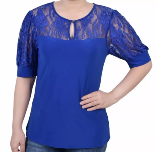 Ny Collection Petite Puff Sleeve Lace Top - Size PM