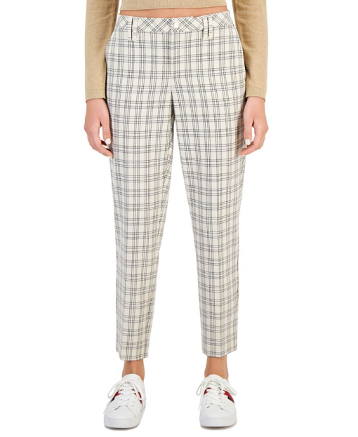 Tommy Hilfiger Women's Plaid Skinny-Fit Ankle Pants - Cream/ Black size XL