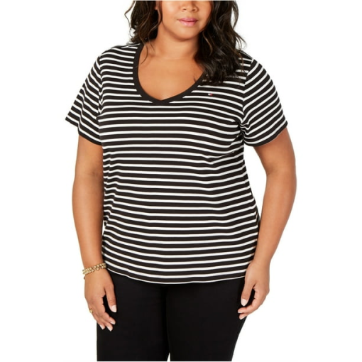 Tommy Hilfiger Womens Cotton Striped Basic T-Shirt Style # W8shn139 - 3X