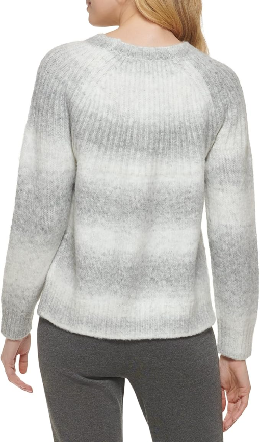 DKNY Women's Ombre Cozy Crewneck Sweater, Flint Heather/Fleece, Large - Image 2