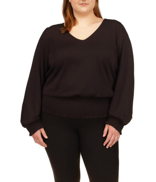 Michael Michael Kors Plus Size Smocked-Hem Top - Black 2X