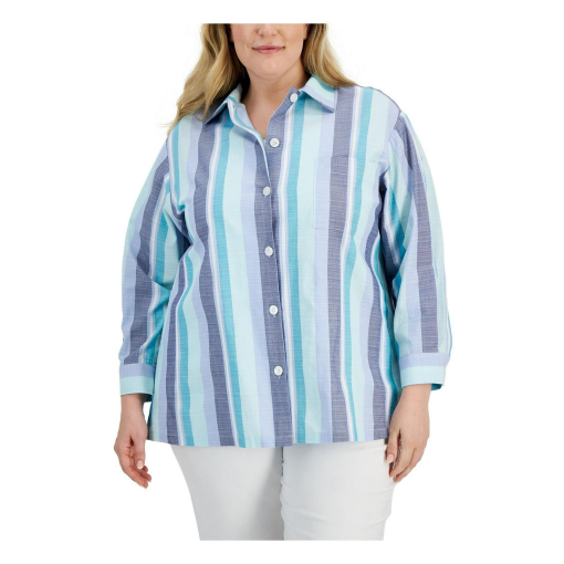 Anne Klein Plus Womens Collared Striped Button-Down Top 2X