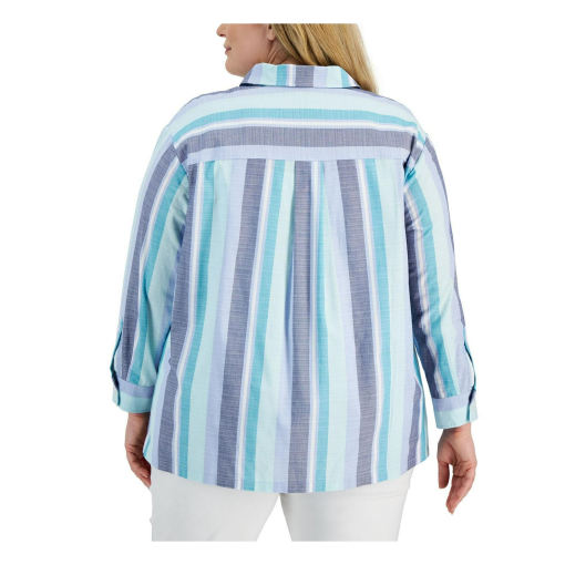 Anne Klein Plus Womens Collared Striped Button-Down Top 2X - Image 2