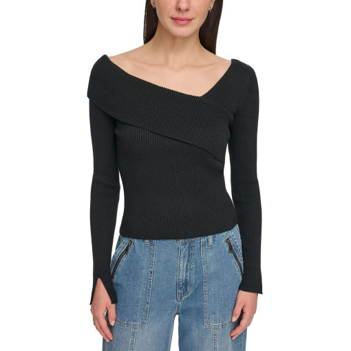 DKNY Jeans Womens Ribbed Asymmetrical Neck Pullover Sweater Size M