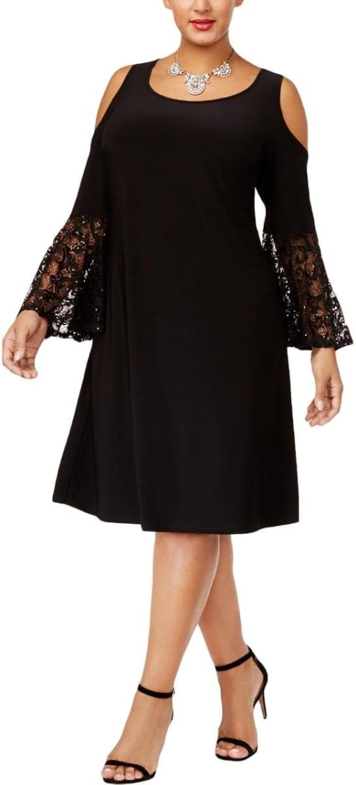 R&M Richards Short Dress with Shoulder Cutouts and Lace Fluted Sleeves - Plus 16W