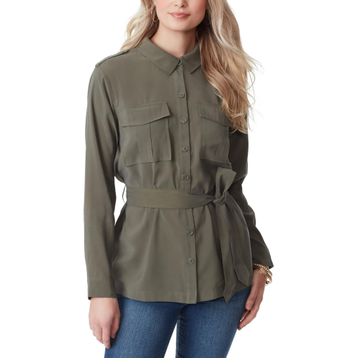 Jessica Simpson Olive Green Tie-Front Shirt XS - Women's Blouse