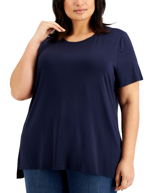 Alfani Plus Size Solid T-Shirt, Modern Navy 0X