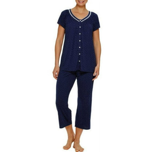 Secret Treasures Women's and Women's Plus V-Neck Short Sleeve Fluid Knit PJ Set L/G