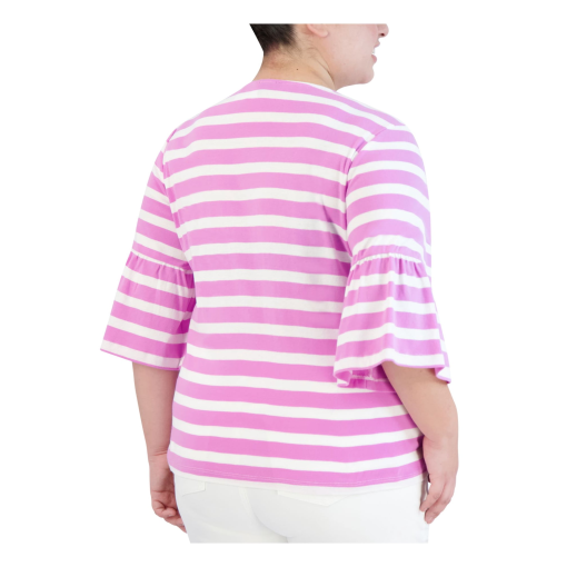 Jones New York Plus Size Cotton Bell-Sleeve Top - NYC White/Pink Lotus 1X - Image 2