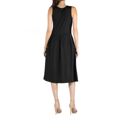 24seven Comfort Apparel Fit and Flare MIDI Sleeveless Dress with Pocket Detail - Black M - Image 2