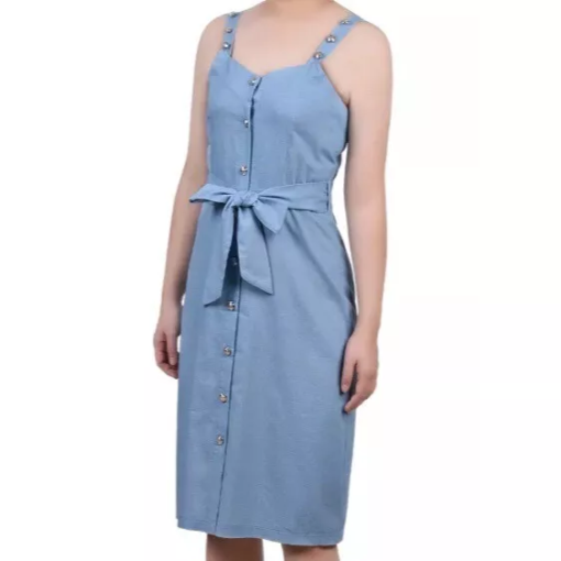 Ny Collection Petite Sweetheart Neck Chambray Sundress - Light Denim PM