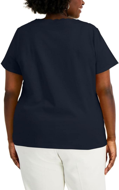 ANNE KLEIN Womens Navy Scalloped Short Sleeve Round Neck Wear to Work T-Shirt Plus 2X - Image 2