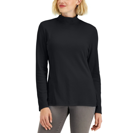 Karen Scott Mock-Neck Top,t-shirt black S