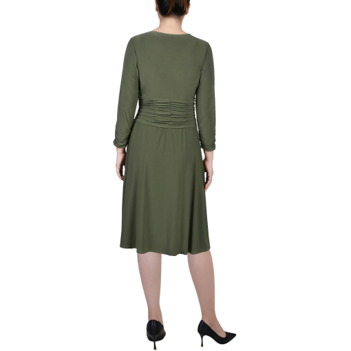 Ny Collection Petite Ruched a-line Dress - Oil Green PM - Image 2