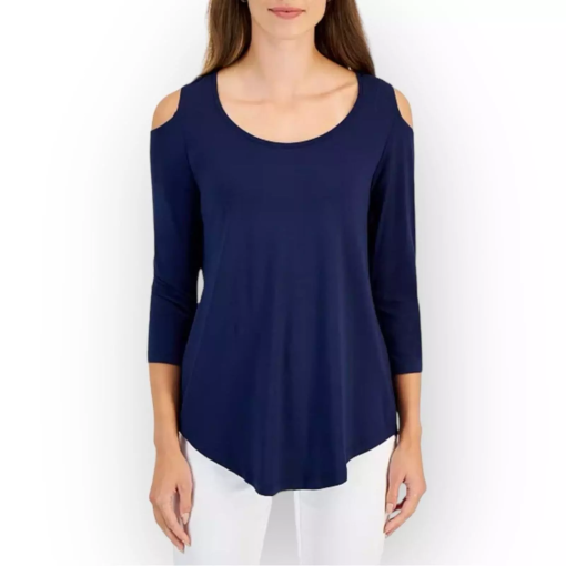 JM Collection Women S Cold Shoulder Top Blue Size Small