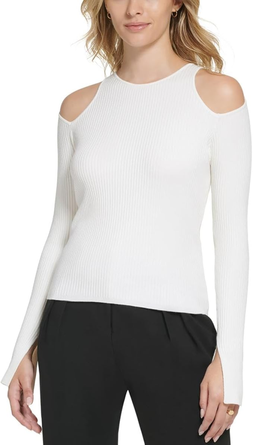 X Calvin Klein Womens Long Sleeve Ribbed Cold Shoulder L