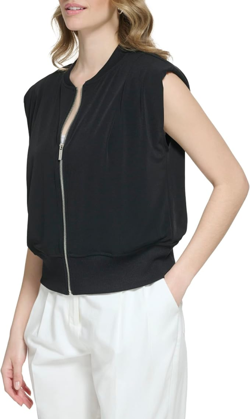 Calvin Klein Black Sleeveless Bomber Jacket - XL - Women's Top