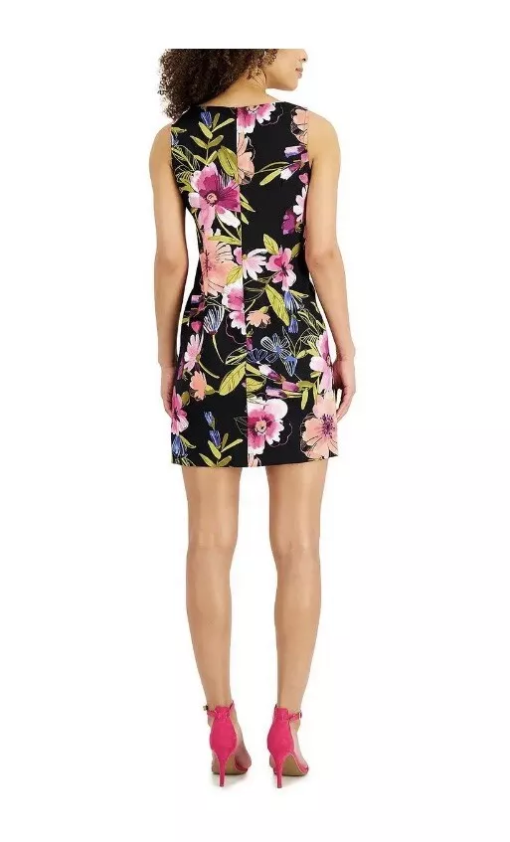 Connected Apparel Womens Petites Floral Print Mini Sheath Dress 8P - Image 2