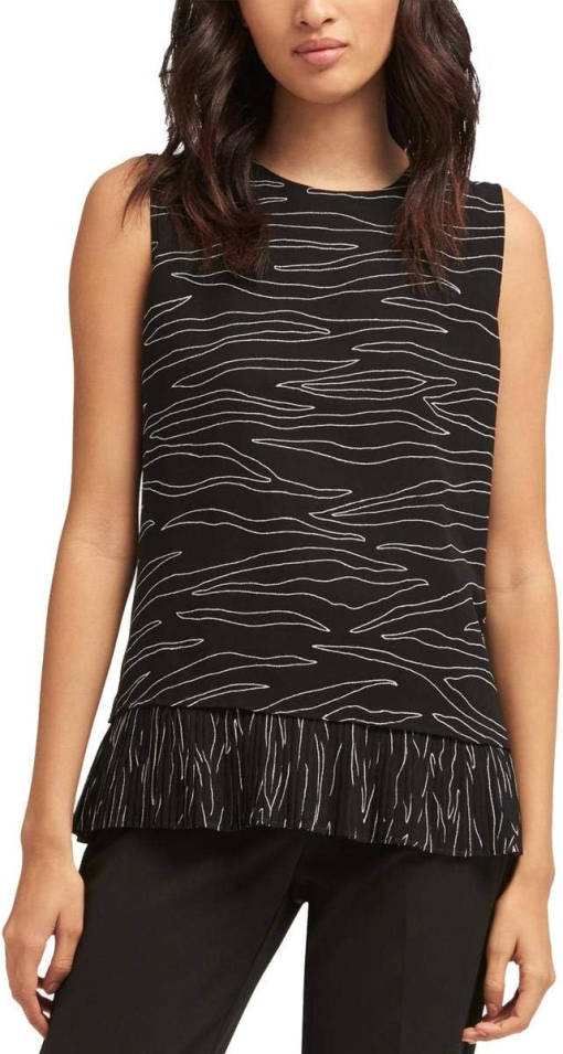 DKNY Women's Pleated-Hem Sleeveless Top - Black - Size M