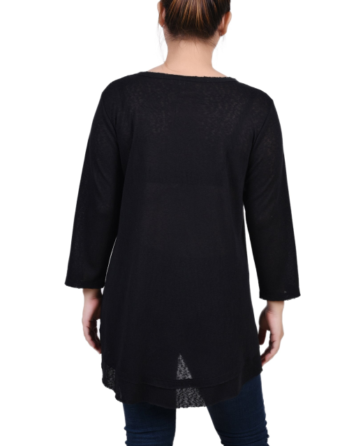 Ny Collection Petite 3/4 Sleeve V-neck Top - Black PXL - Image 2