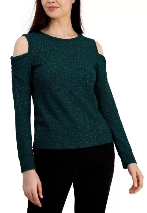 Tommy Hilfiger Green Metallic Cold Shoulder Top - XL - Women's Shirts