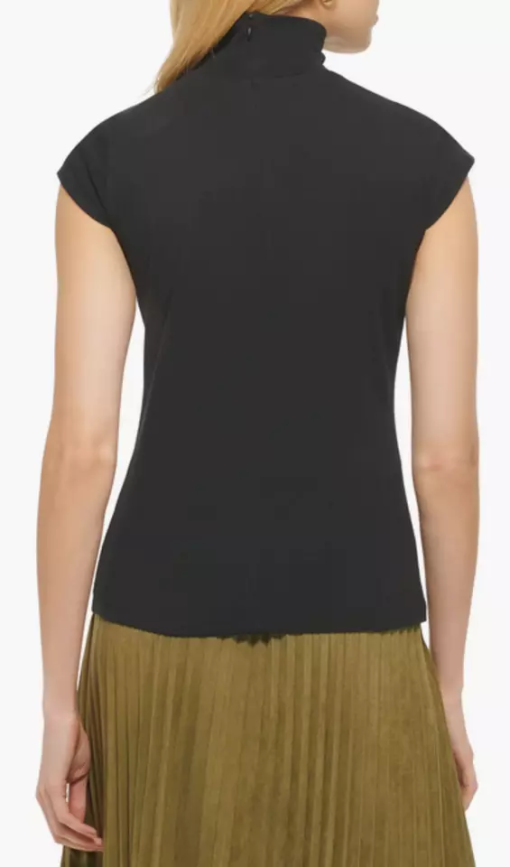 Dkny Women's Cap Sleeve Mock Neck Shirt, Black M - Image 2