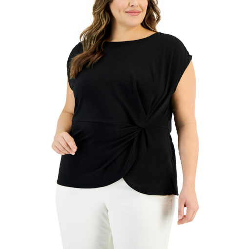 Alfani Plus Size Twisted Top, Created for Macy's - Deep Black 2X