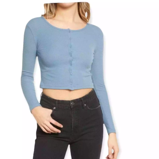 BP. Women's Bp. Button Front Crop Top, Size Large - Blue L