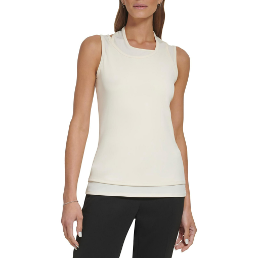 DKNY Womens Layered Sleeveless Tank Top white M