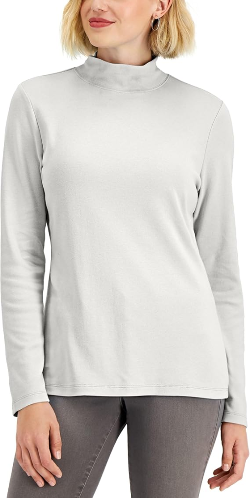 Karen Scott Mock-Neck Top, - Bright White Size L