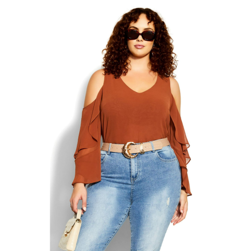 City Chic Cold Shoulder Top - Ginger - Size 16 - Plus Size Tops